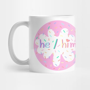 Birthday Cake He/Him Pronoun Pin Mug